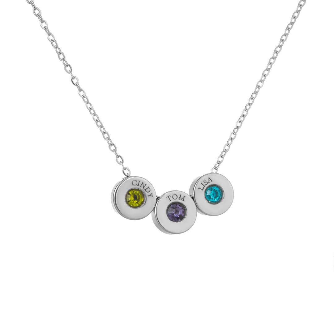 Engraved Bead Necklace with Names & Birthstones