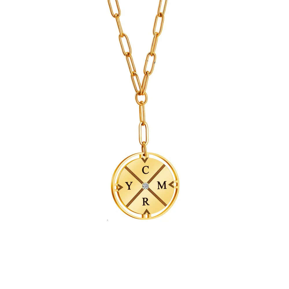 Engraved Compass Necklace With Birthstone