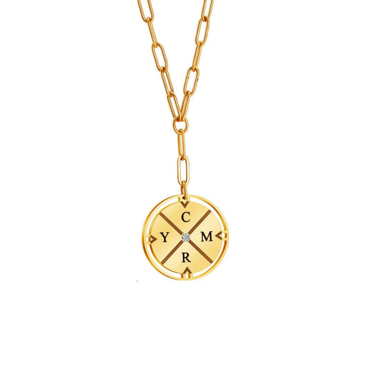 Engraved Compass Necklace With Birthstone