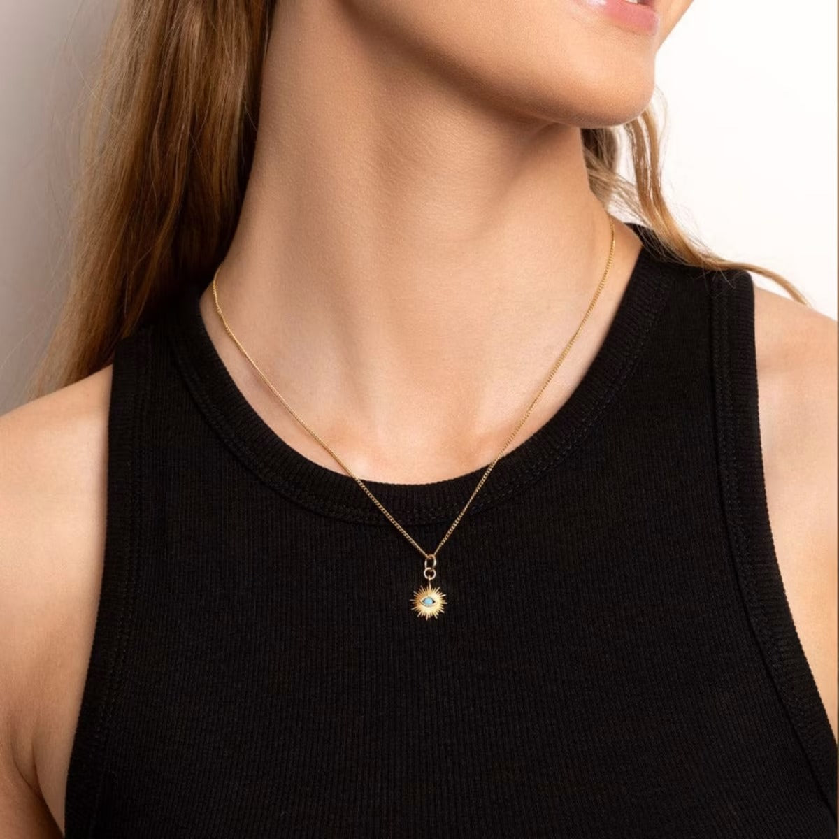 Evil Eye with Turquoise Stone Pendant Necklace