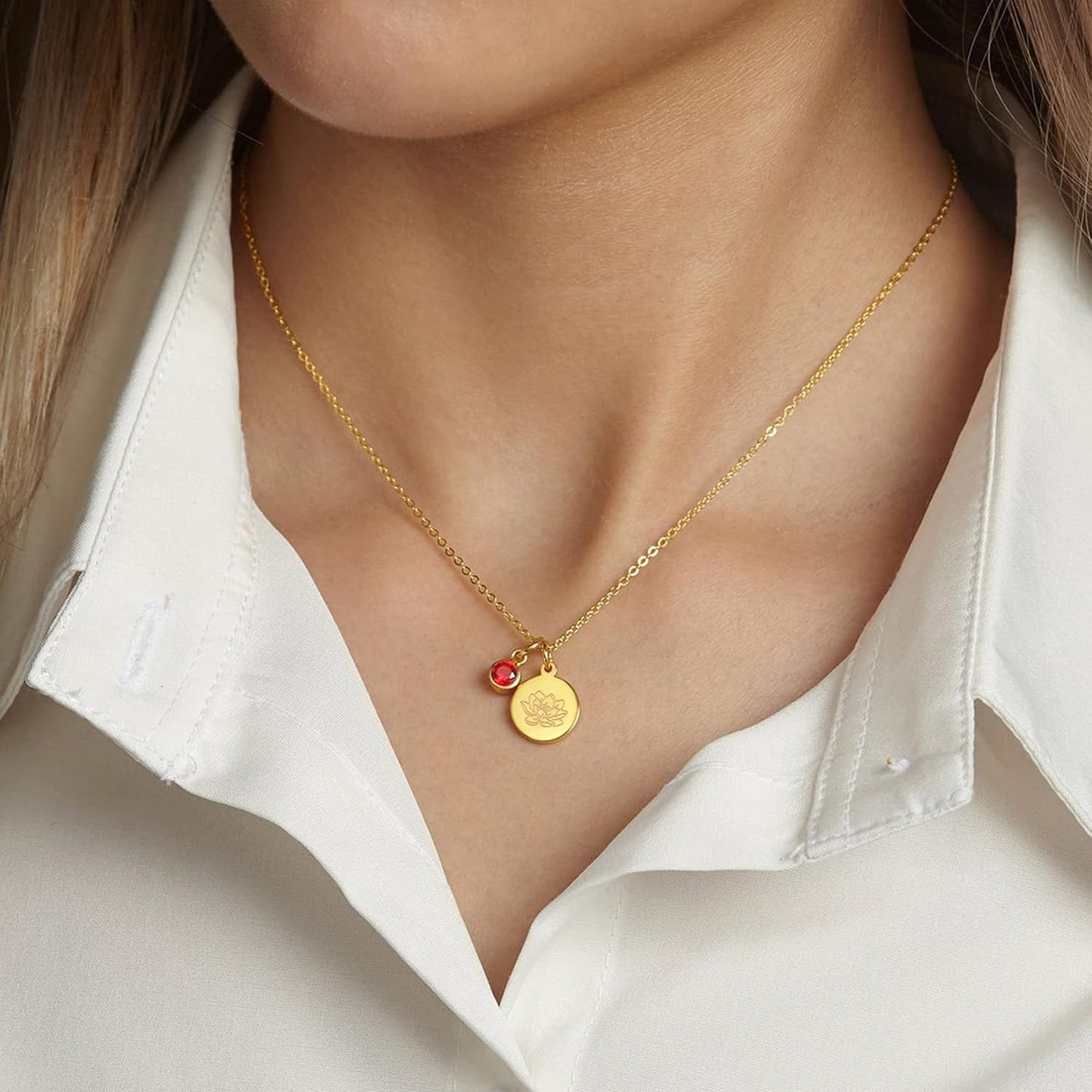 Month Floral Disc With Birthstone Necklace