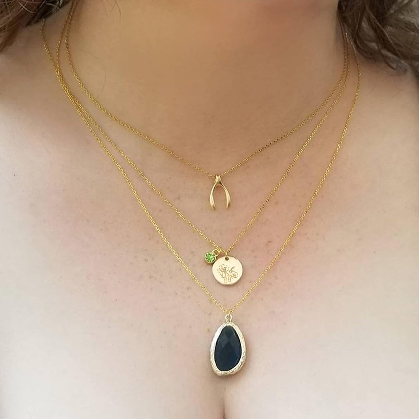 Month Floral Disc With Birthstone Necklace