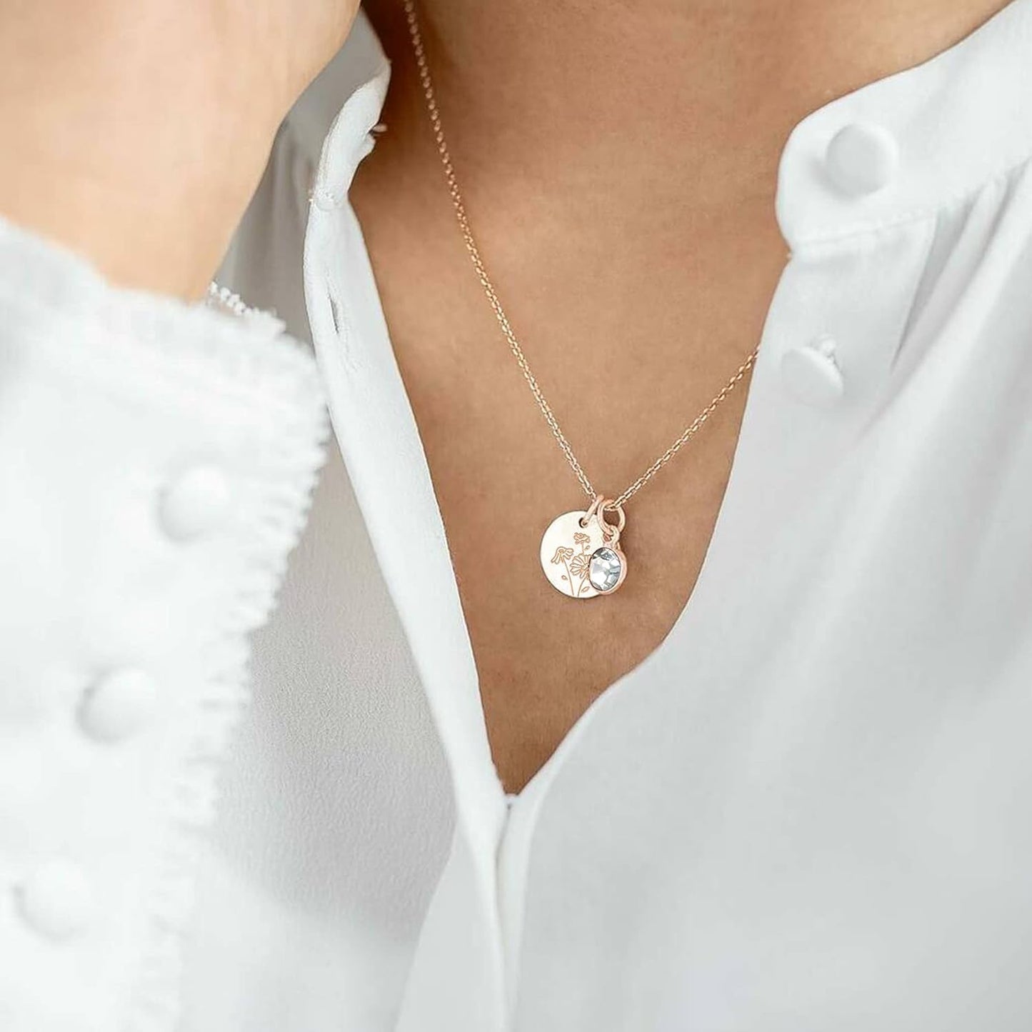 Month Floral Disc With Birthstone Necklace
