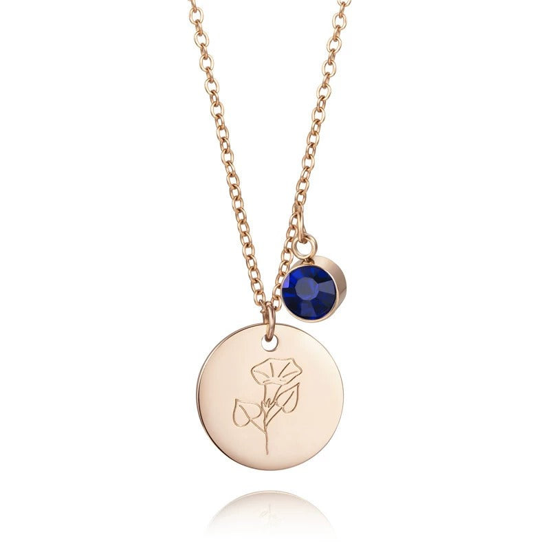 Month Floral Disc With Birthstone Necklace