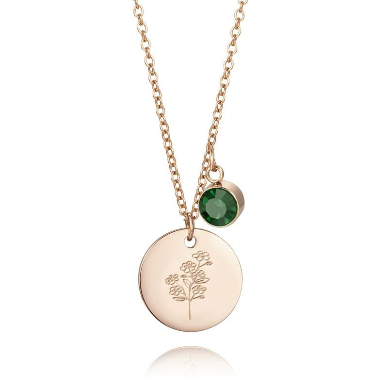 Month Floral Disc With Birthstone Necklace