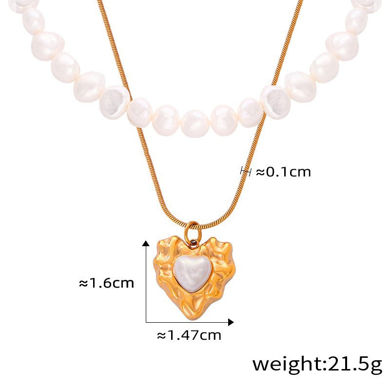 Natrual Pearl Heart Pendant With Layered Pearl Necklace