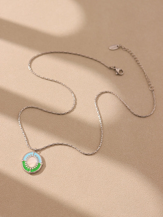 Oil Drip & Mother of Pearl Pendant Necklace