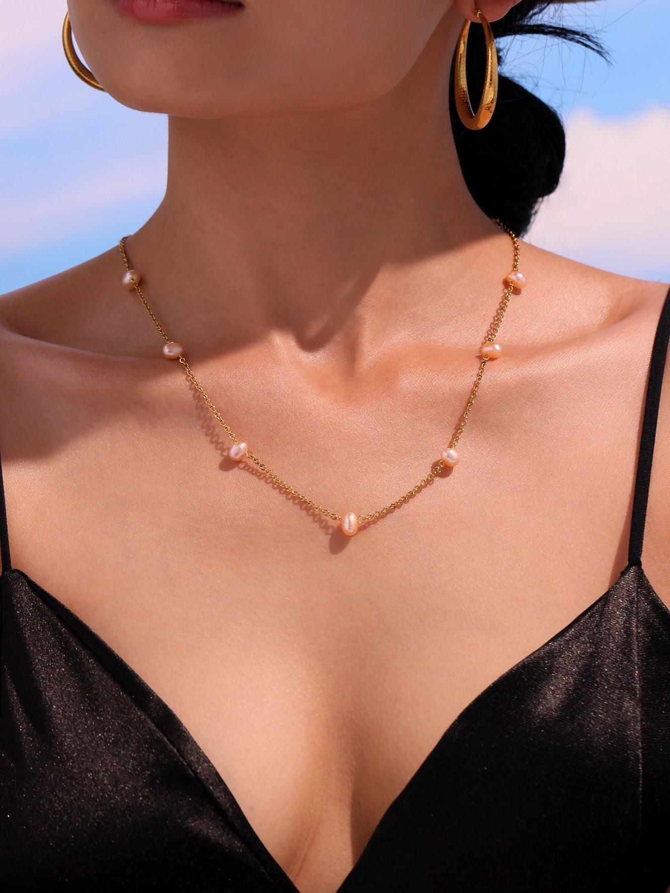 Pink Freshwater Pearl Collar Chain Necklace