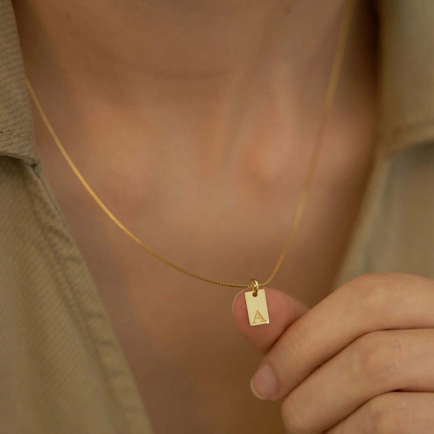 Rectangular Tag Initial Necklace