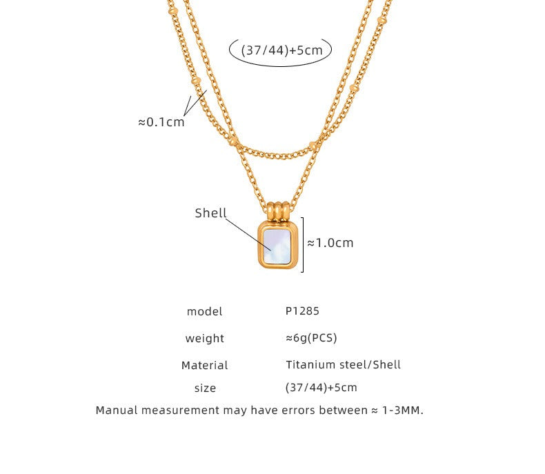 SQUARE SHELL PENDANT DOUBLE LAYER NECKLACE