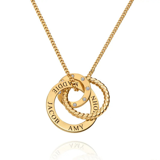 Luna Russian Ring Engraved Necklace With Diamonds