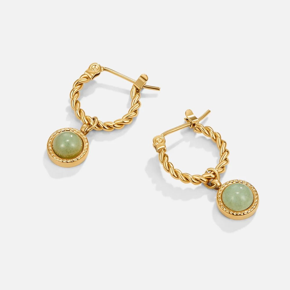 Twisted Huggie Hoop With Green Gemstone Earrings