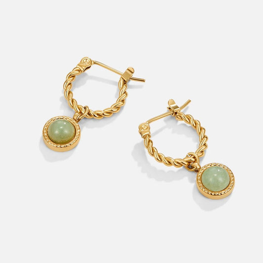 Twisted Huggie Hoop With Green Gemstone Earrings