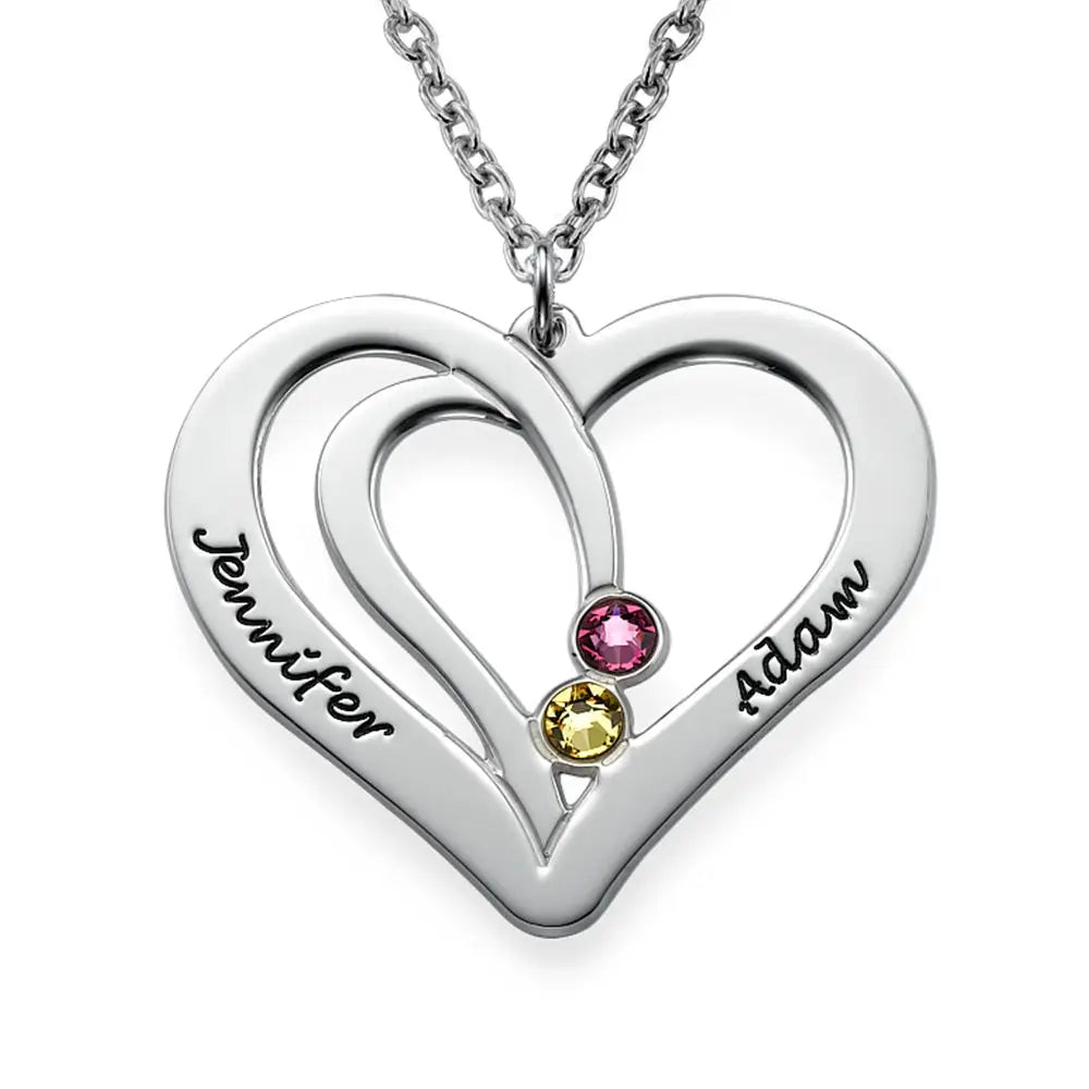 Two Hearts Necklace with Birthstone