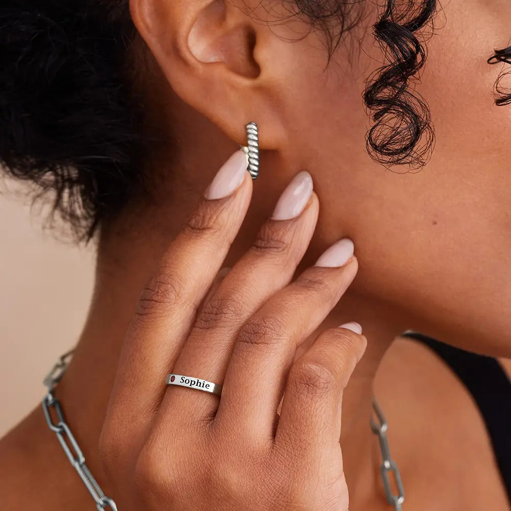 Stackable Birthstone Name Ring