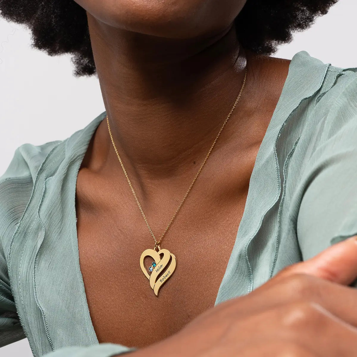 Two Hearts Necklace with Birthstone