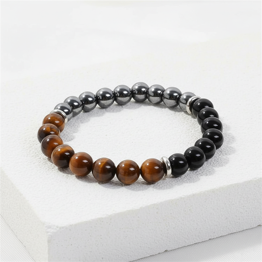 Shield of Success Bracelet - Tiger Eye, Black Tourmaline & Hematite