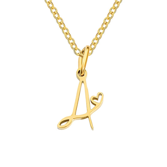 Cursive Initial Necklace With Heart