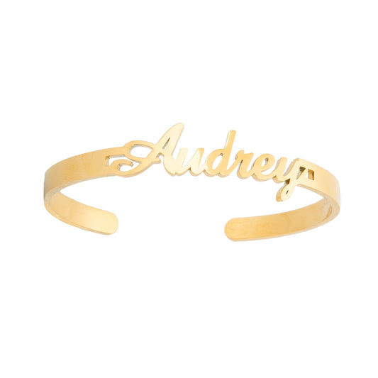 Single Name Open Bangle Bracelet