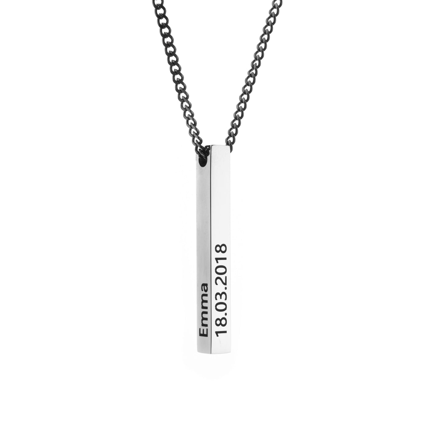 Personalized Men Pillaer Bar Pendant Necklace in Silver