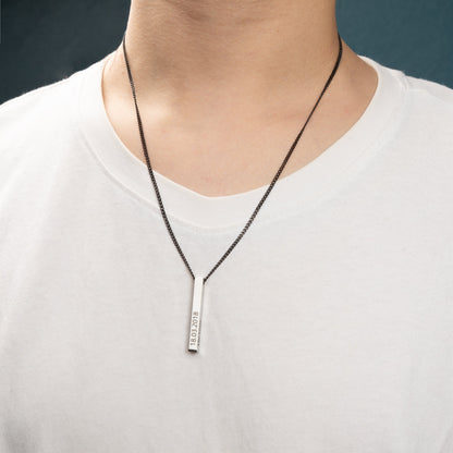 Personalized Men Pillaer Bar Pendant Necklace in Silver