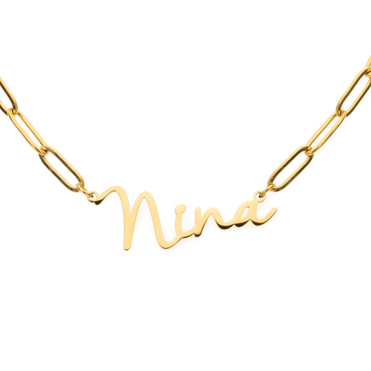 Script Name Necklace With Paperclip Chain