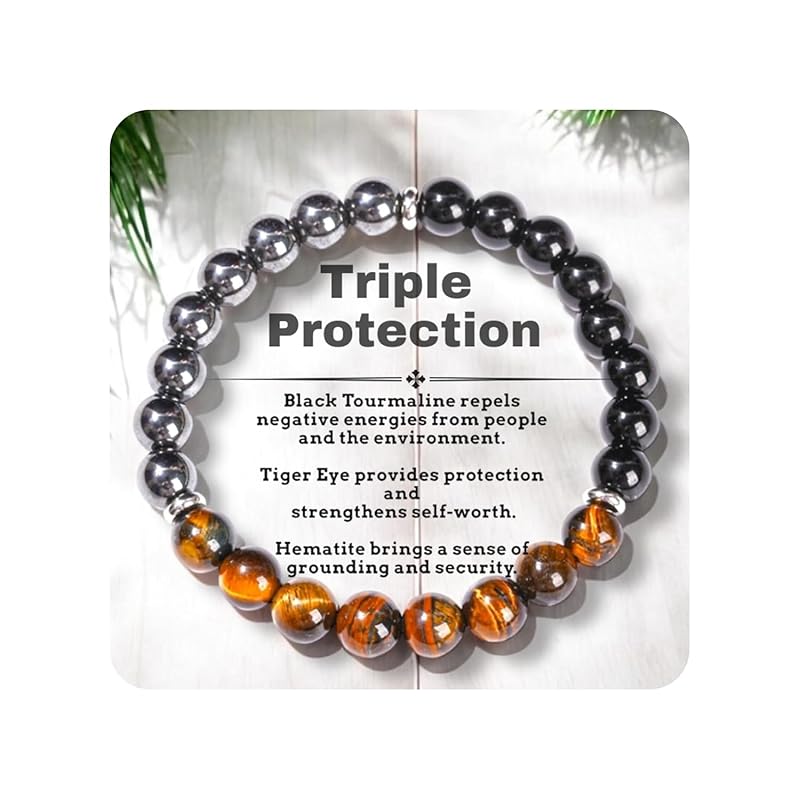 Shield of Success Bracelet - Tiger Eye, Black Tourmaline & Hematite