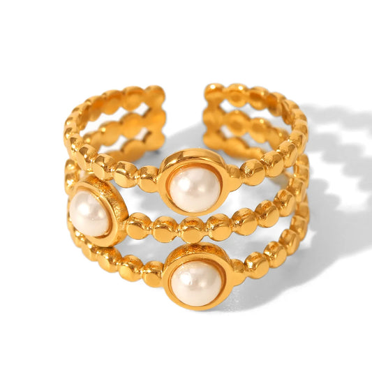 18K Trible Pearl Open Ring