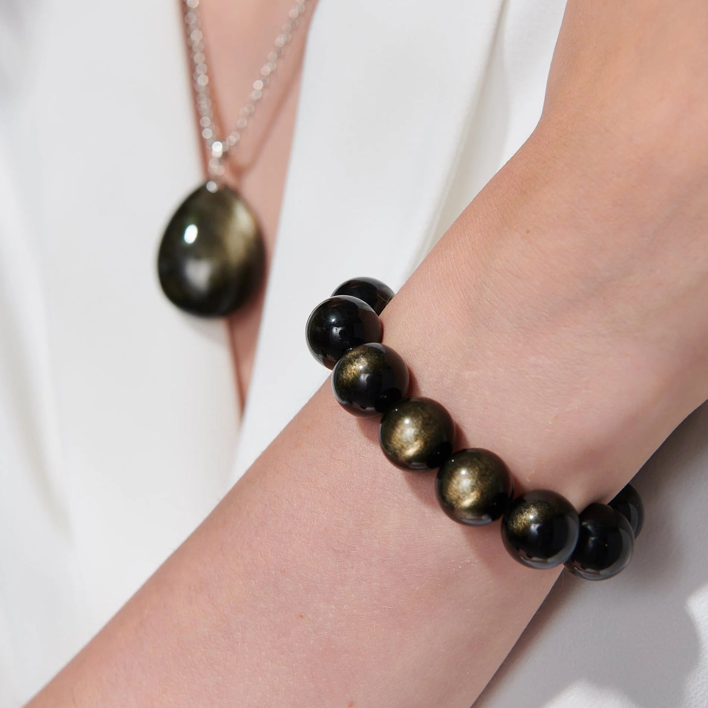 Natural Double Eye Obsidian Bracelet