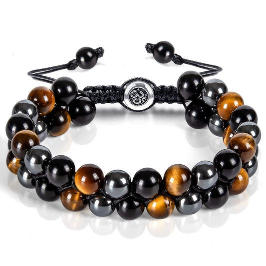 Triple Power Protection Bracelet - Onyx, Lava Rock & Tiger Eye