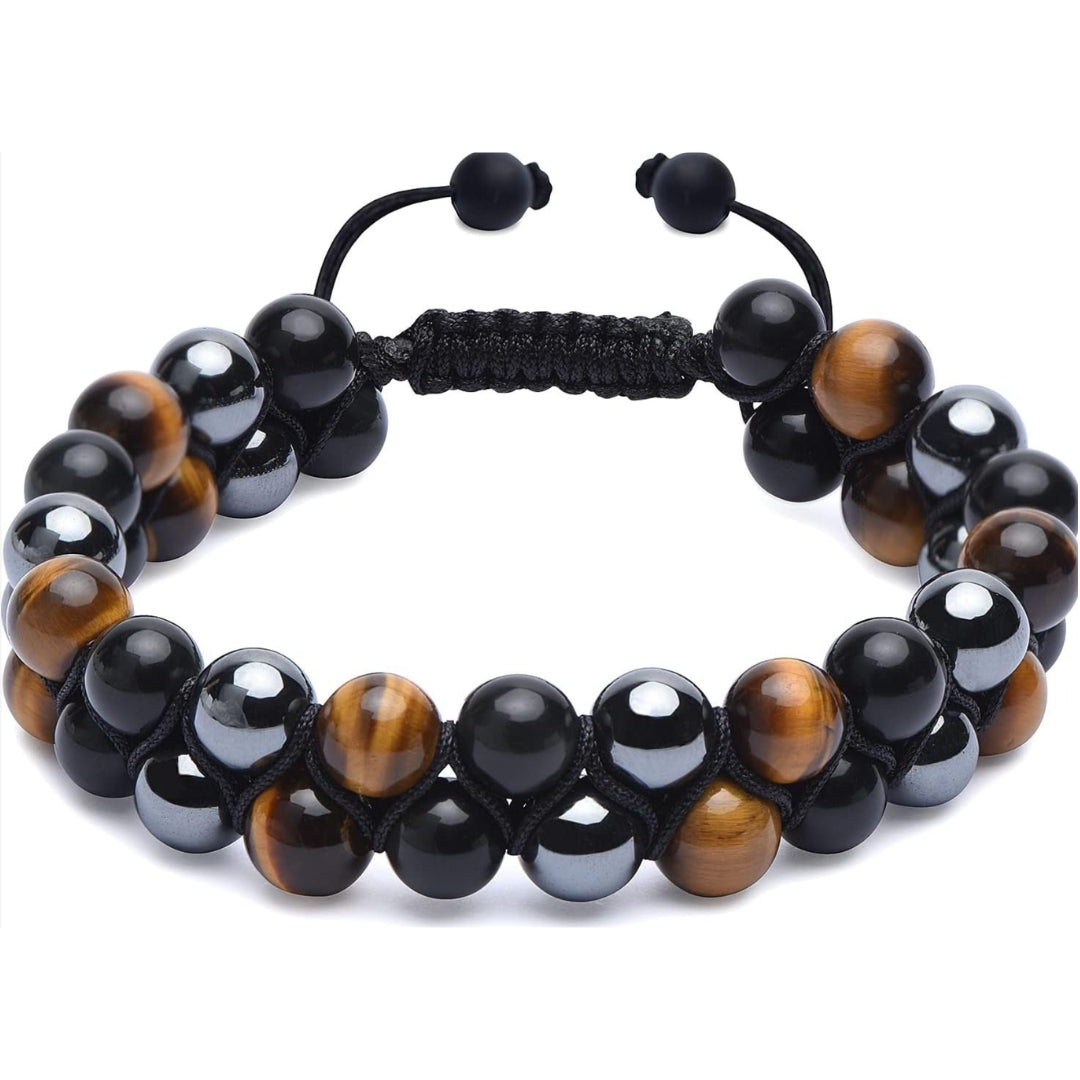 Triple Protection Crystal Bracelet - Tiger Eye, Obsidian & Hematite