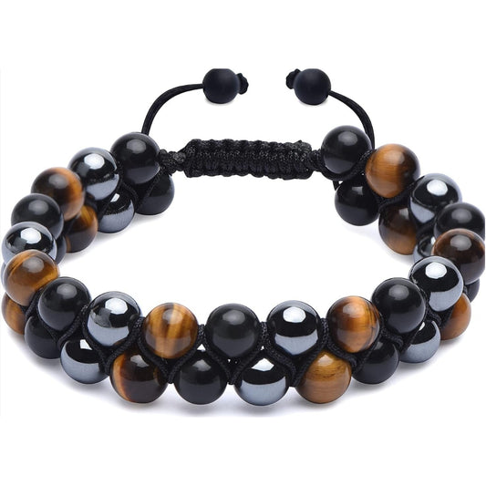 Triple Protection Crystal Bracelet - Tiger Eye, Obsidian & Hematite