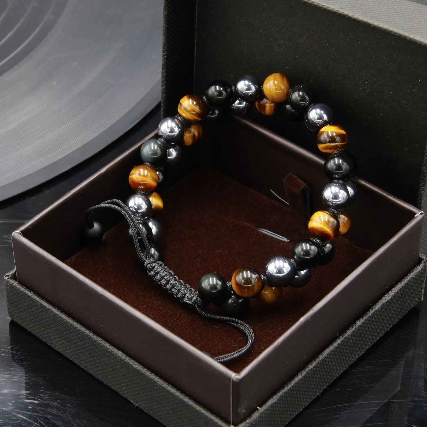 Triple Protection Crystal Bracelet - Tiger Eye, Obsidian & Hematite