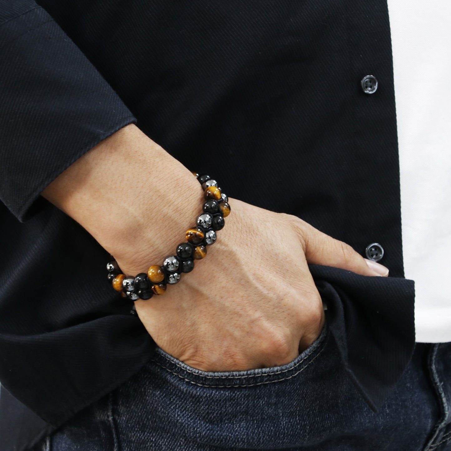 Triple Protection Crystal Bracelet - Tiger Eye, Obsidian & Hematite