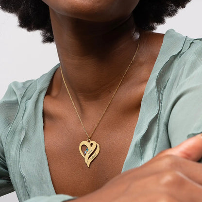 Two Hearts Necklace with Birthstone