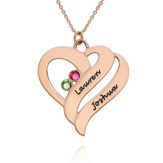 Two Hearts Necklace with Birthstone